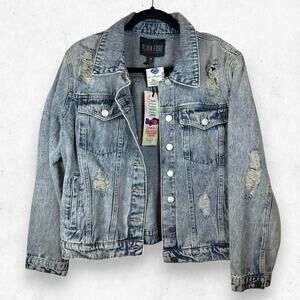 Alivia Ford Distressed Destructed Denim Jean Jacket Potassium Wash Size M